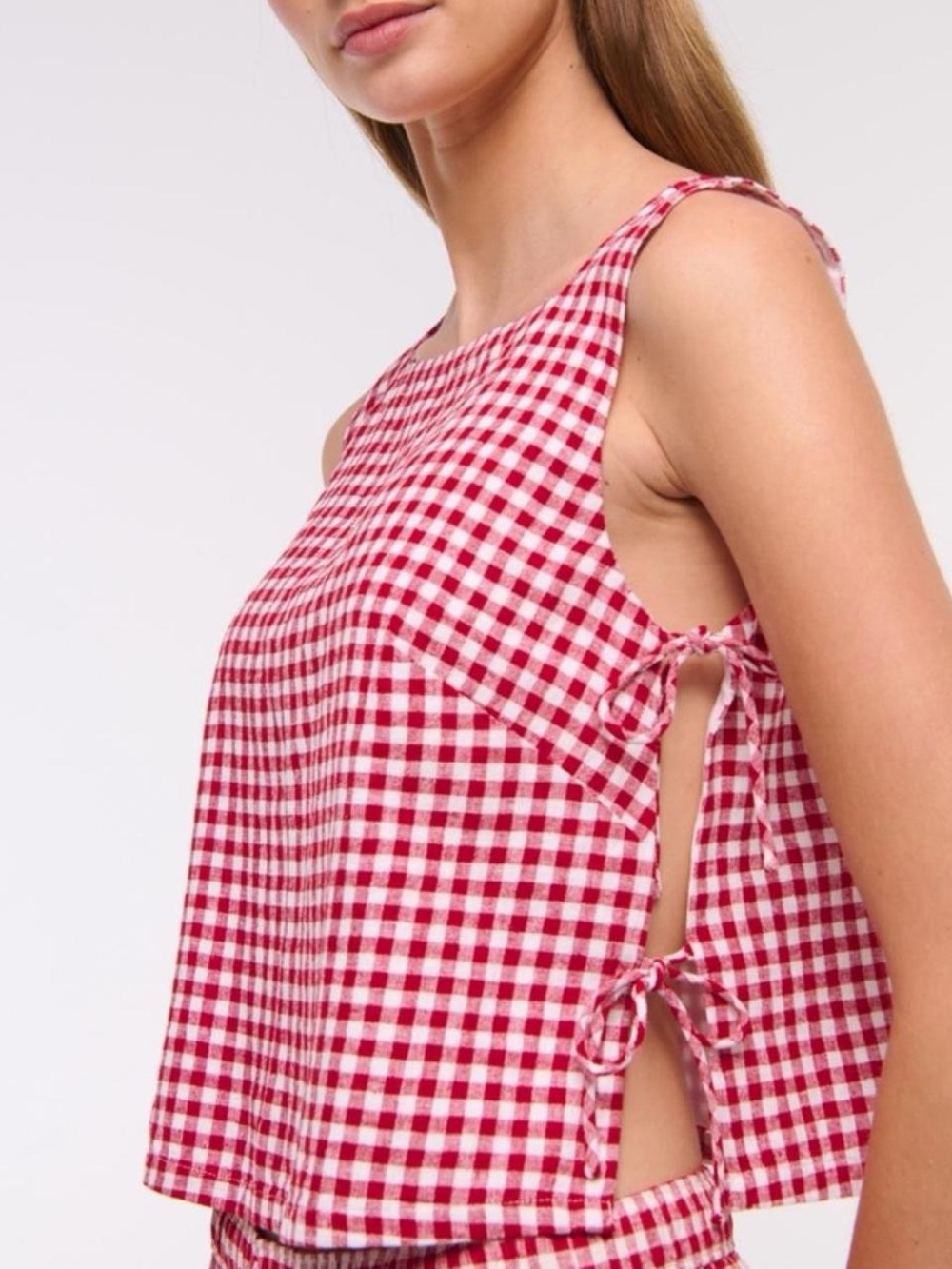 NWT Abercrombie & Fitch Apron Linen-Blend Tie Side Tank Top in Red Gingham - XS
